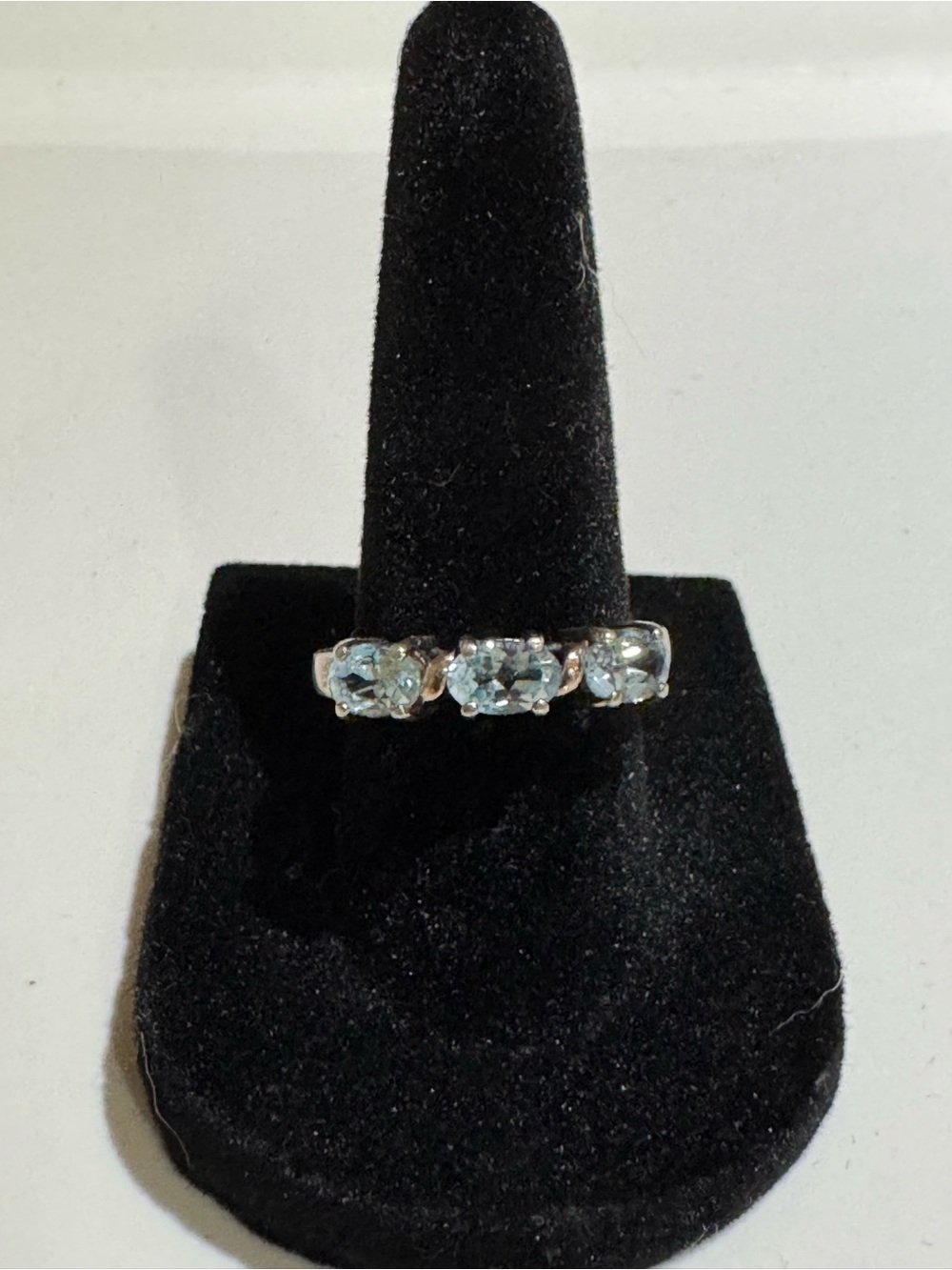Vintage Sterling Ring Three Stone Oval-Cut Blue Topaz Ring